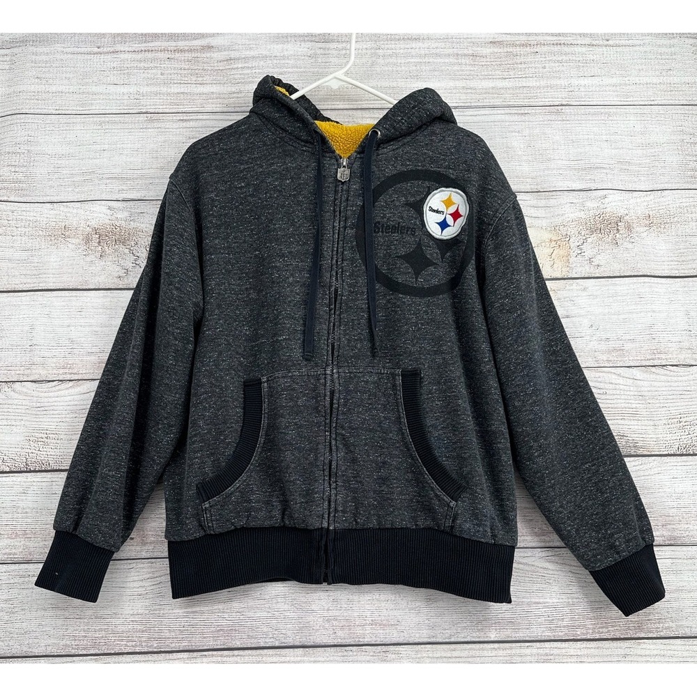 NFL Pro Line‎ Hoodie Men Large Charcoal Steelers Sherpa Lined Full Zip